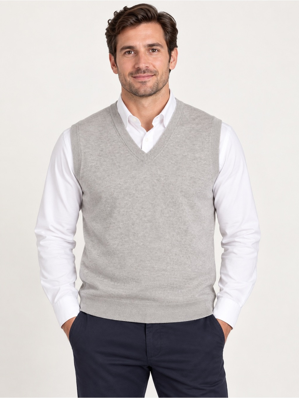 Brooks Brothers Men’s Light Heather Gray V-Neck Sweater Vest
